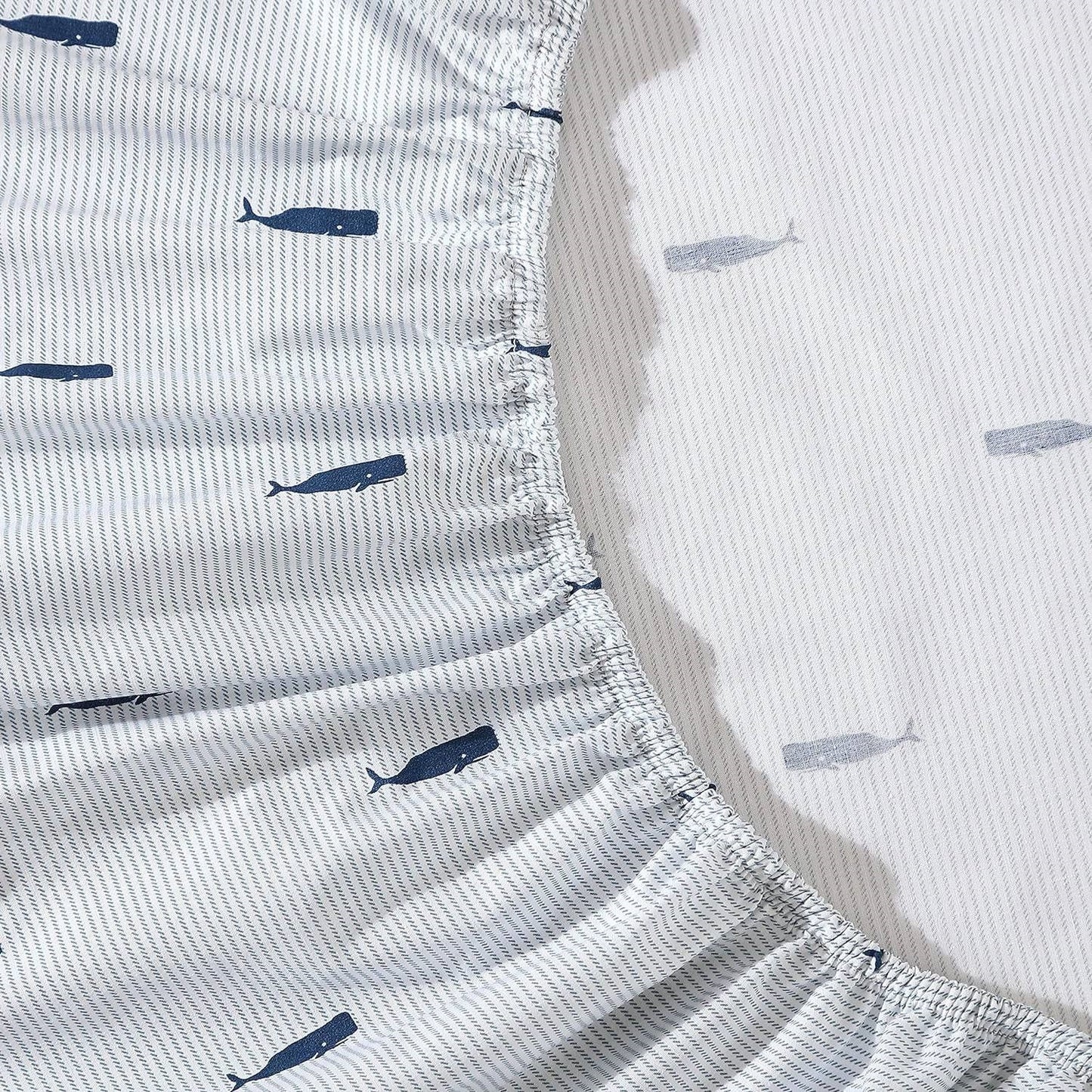 Juego de sábanas Twin XL de algodón 100 % con rayas azules marino y blancas de estilo costero