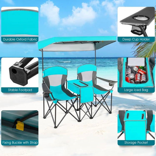 Turquoise Blue 2-Piece Folding Canopy Chair with Cup Holder and Storage Pocket - Tampa Home & Garden Store