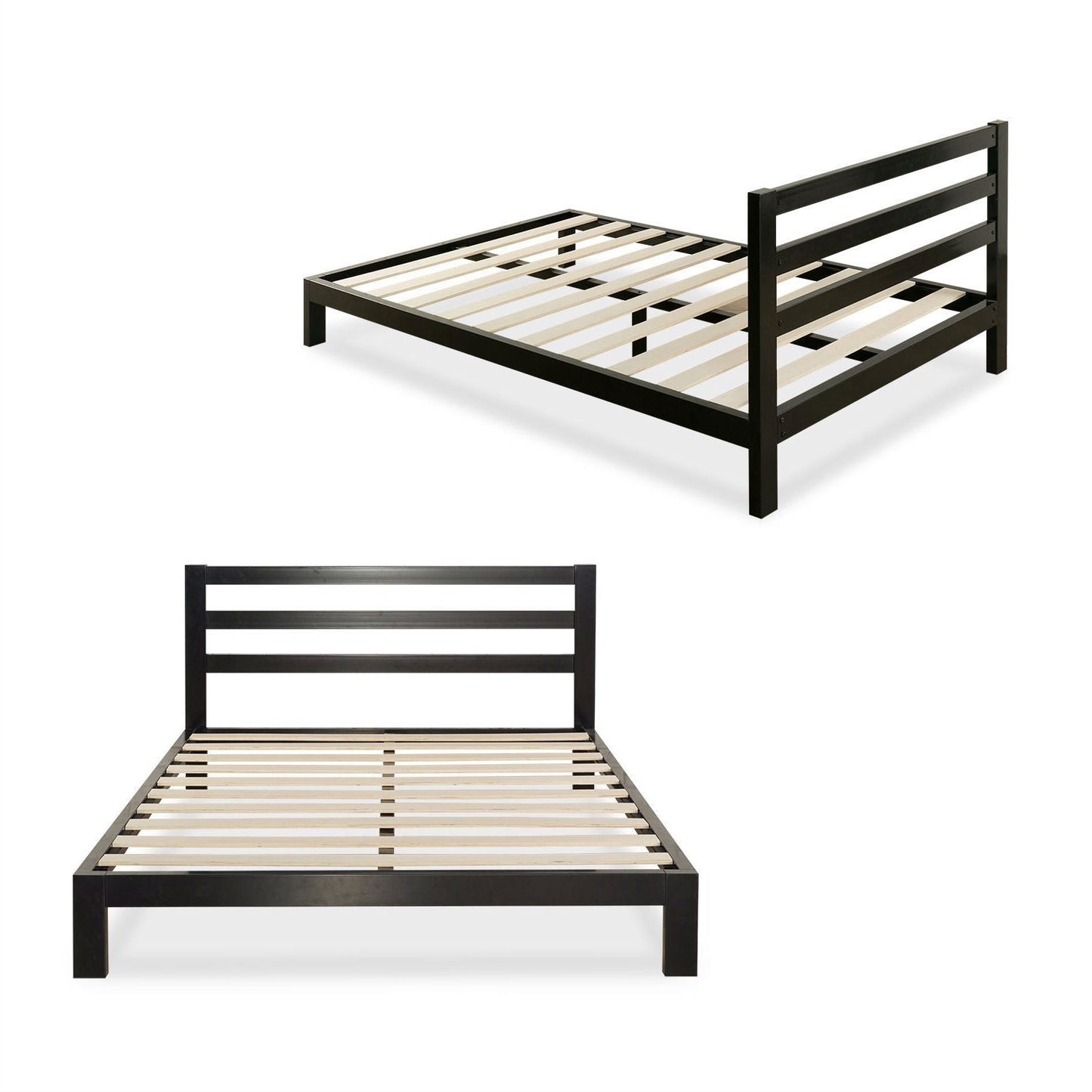 Base de cama moderna de metal tamaño Twin con cabecero y listones de madera de soporte