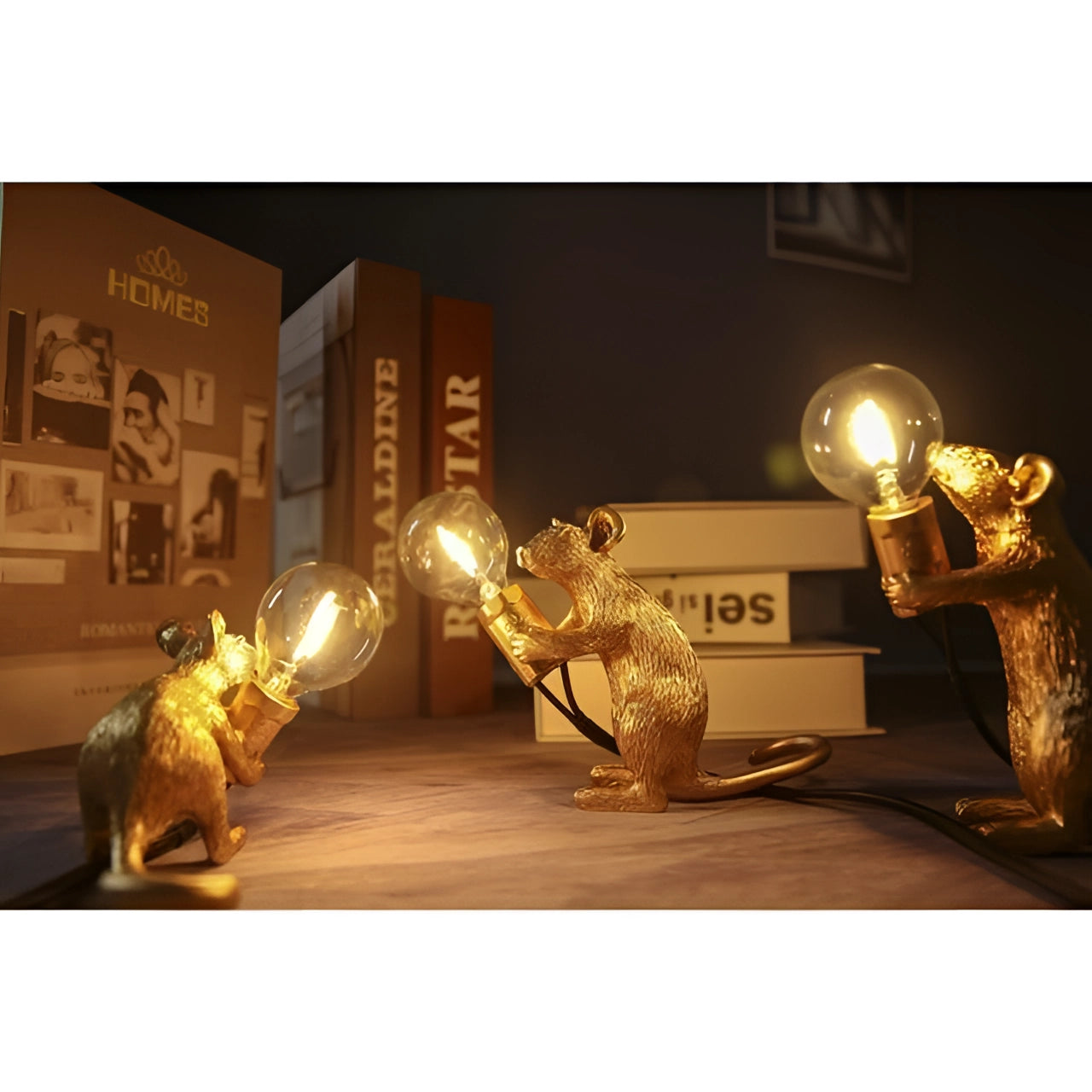 Gold Mouse Table Lamp Animal Shaped Desk Light Quirky Home Decor