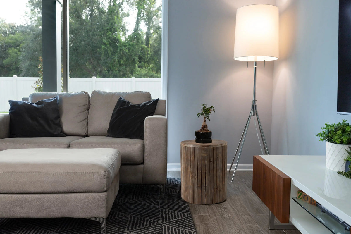 Michael Round Garden Stool round natural wood indoor/outdoor pouf on Tampa Home & Garden Store