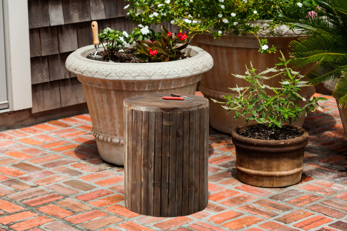 Michael Round Garden Stool wooden round pouf with vertical slats Fire Sense/Balkene Home on Tampa Home & Garden Store
