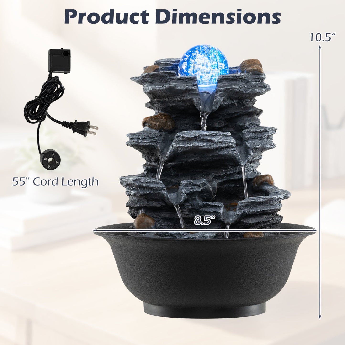 Tabletop Water Fountain With Crystal Ball and LED
