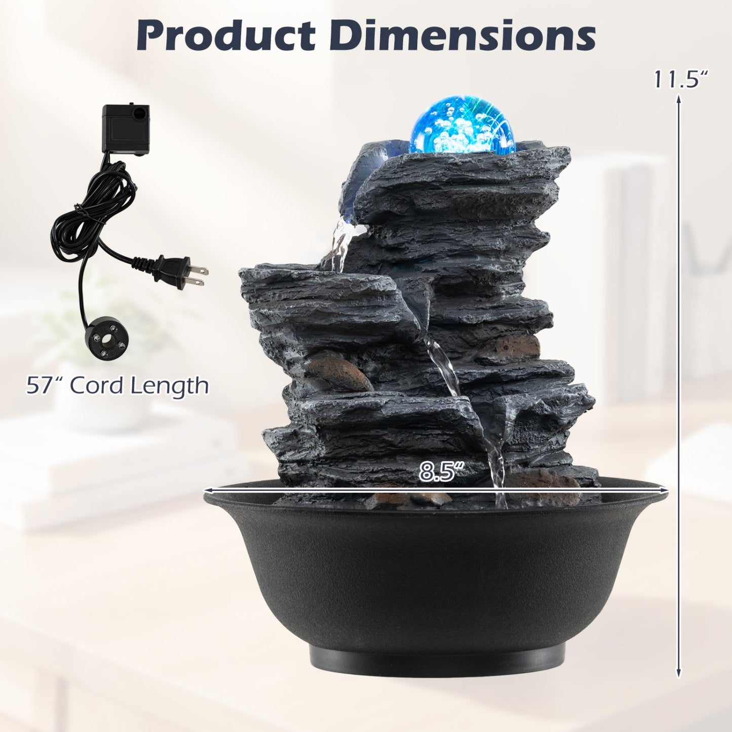 Tabletop Water Fountain With Crystal Ball and LED