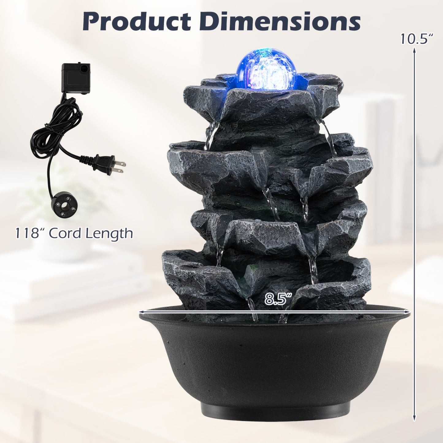 Tabletop Water Fountain With Crystal Ball and LED