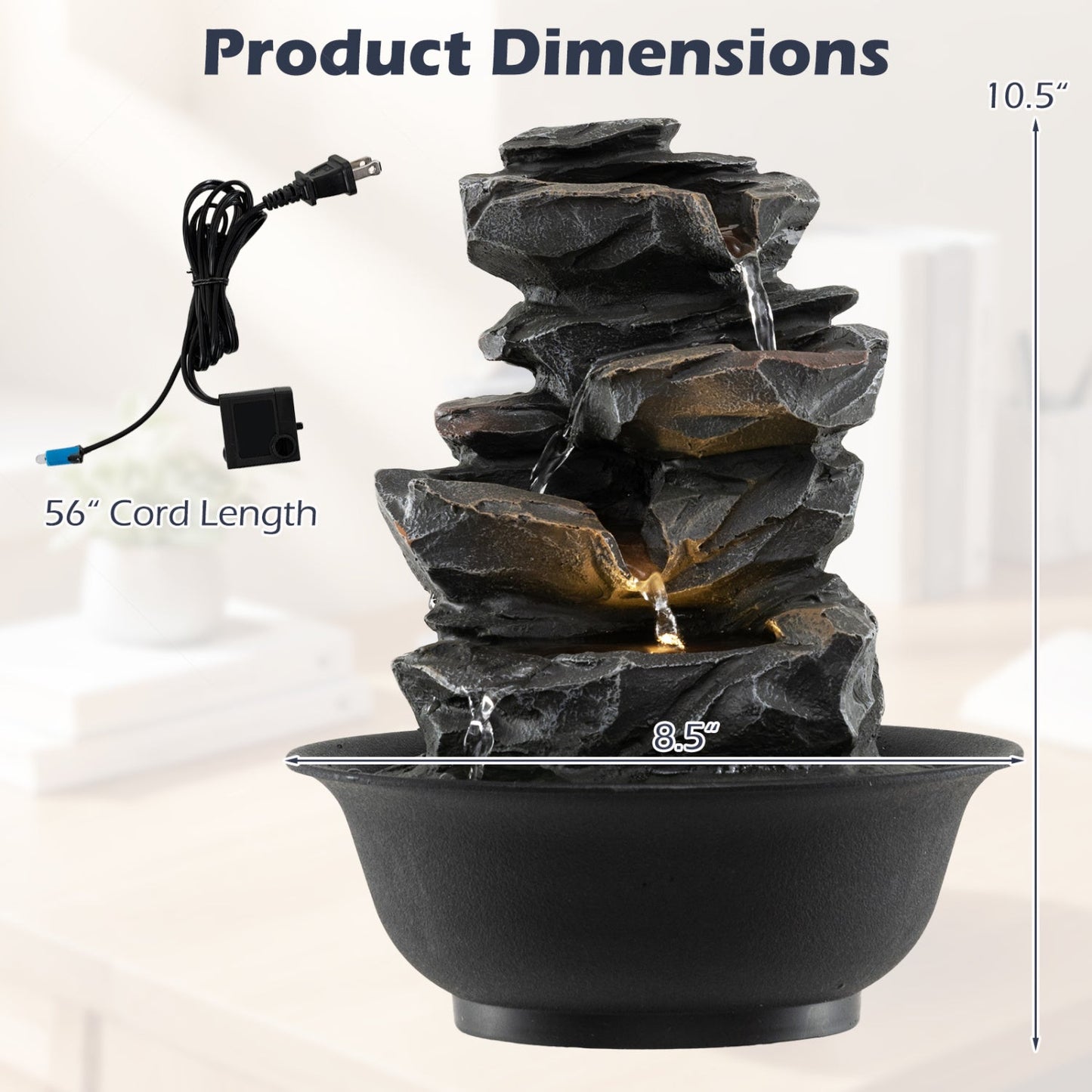 Tabletop Water Fountain with LED Light Indoor