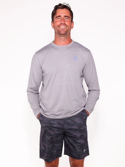 NautiFlex Performance Tee gray with honeycomb texture and White Water Life logo on Tampa Home & Garden Store