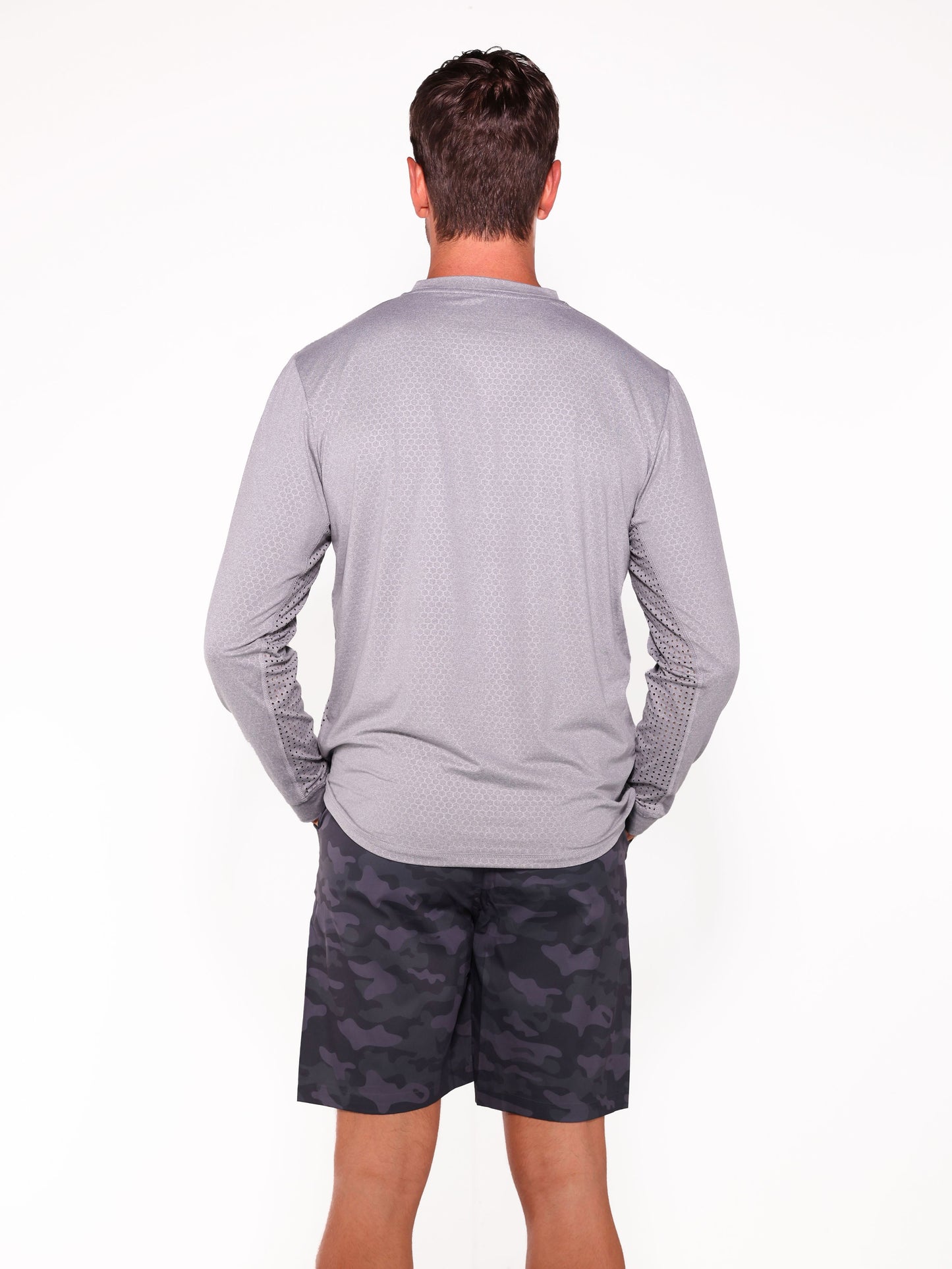 NautiFlex Performance Tee gray long-sleeve athletic top back view on Tampa Home & Garden Store