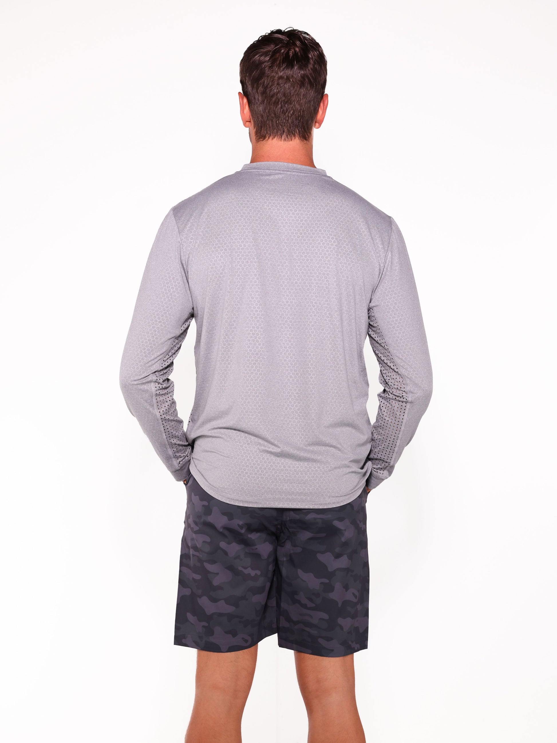 NautiFlex Performance Tee gray long-sleeve athletic top back view on Tampa Home & Garden Store