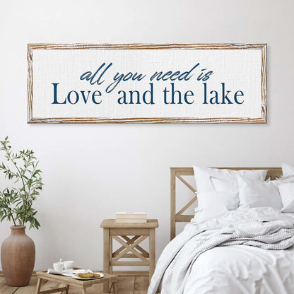 Love And The Lake Sign canvas wall art with distressed wood frame by Tailored Canvases on Tampa Home & Garden Store