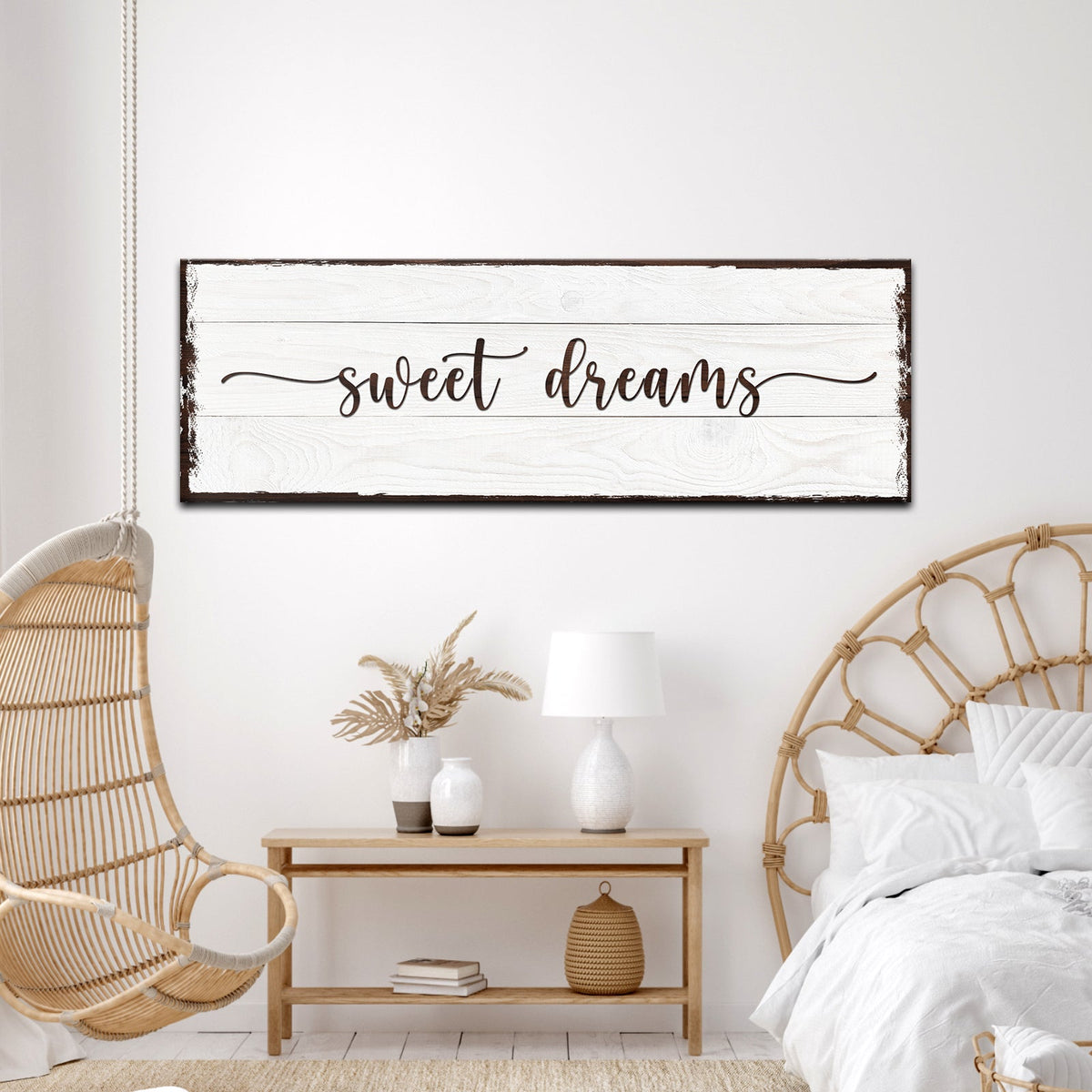 Sweet Dreams Sign III canvas wall art with whitewashed wood planks and brown cursive script on Tampa Home & Garden Store