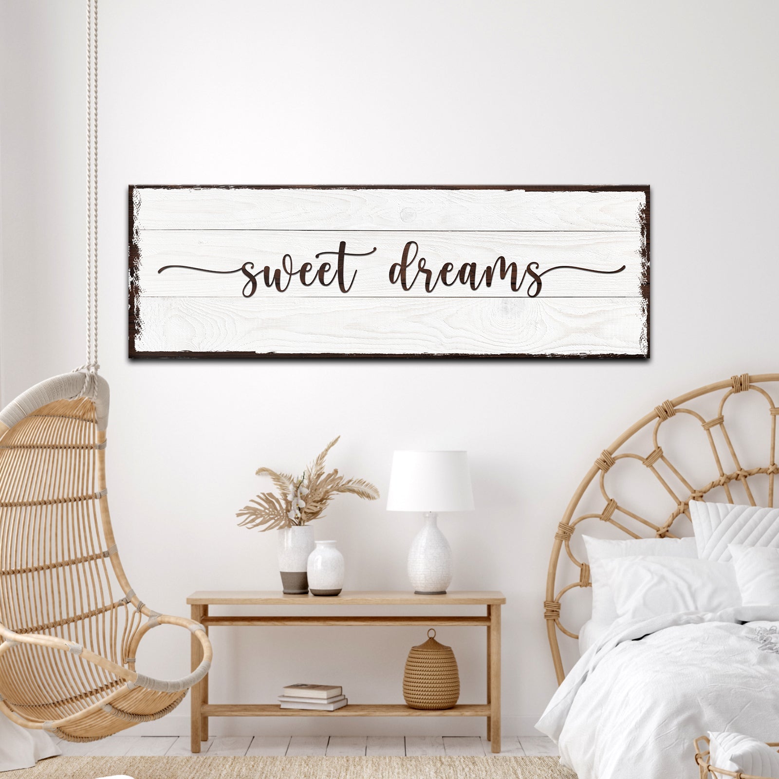 Sweet Dreams Sign III canvas wall art with whitewashed wood planks and brown cursive script on Tampa Home & Garden Store