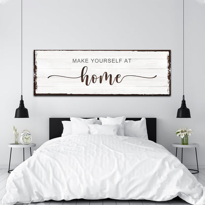 Make Yourself At Home Sign III canvas wall art with whitewashed wood and brown edges on Tampa Home & Garden Store