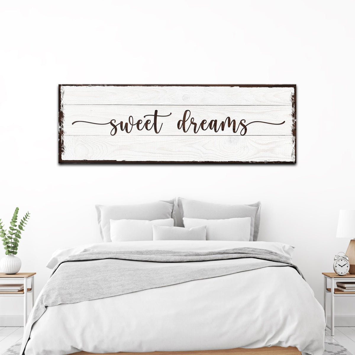 Sweet Dreams Sign III canvas wall art with whitewashed planks and frame by Tailored Canvases on Tampa Home & Garden Store