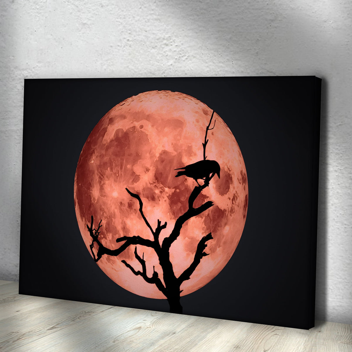 Crow And Blood Moon canvas wall art Tailored Canvases, orange moon with tree silhouette on Tampa Home & Garden Store