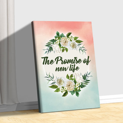 The Promise of New Life Sign canvas with floral bouquet on pastel gradient on Tampa Home & Garden Store