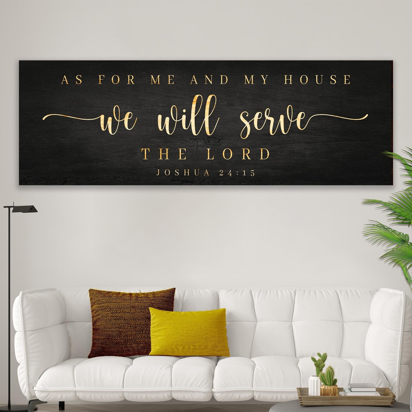 Canvas wall art Joshua 24:15 We Will Serve The Lord in gold on black Tailored Canvases on Tampa Home & Garden Store