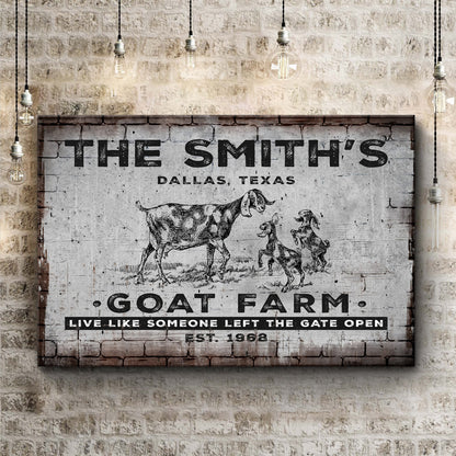 Goat Farm Sign II canvas by Tailored Canvases; rustic goats and Edison bulbs on Tampa Home & Garden Store
