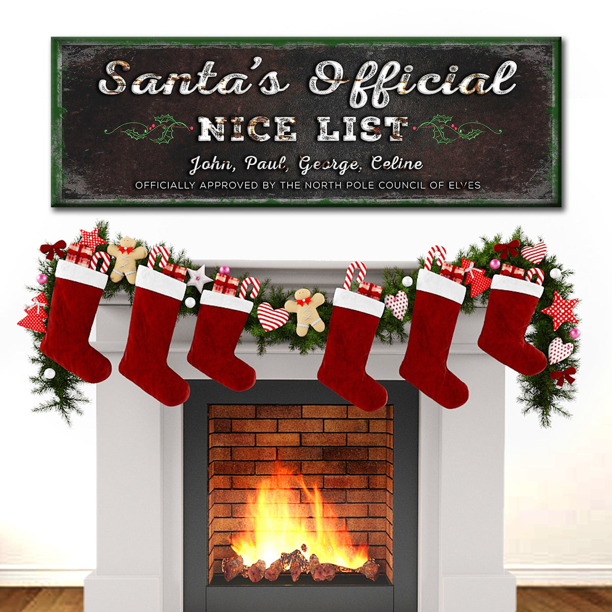 Santa's Official Nice List Sign canvas by Tailored Canvases, black with white lettering on Tampa Home & Garden Store