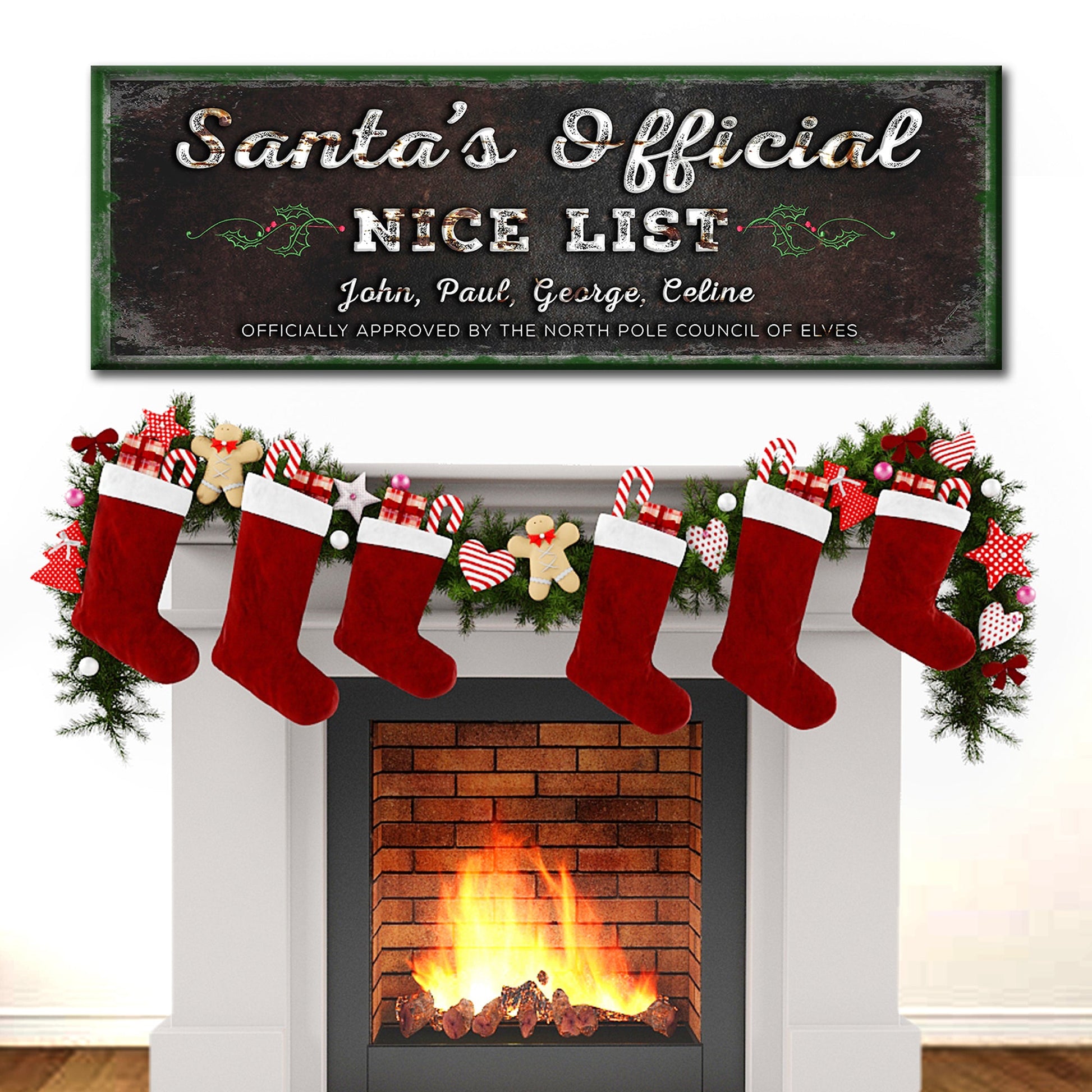 Santa's Official Nice List Sign canvas by Tailored Canvases, black with white lettering on Tampa Home & Garden Store