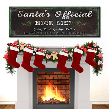 Santa's Official Nice List Sign canvas by Tailored Canvases, black with white lettering on Tampa Home & Garden Store