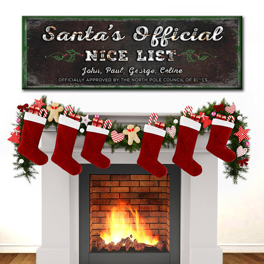 Santa's Official Nice List Sign canvas by Tailored Canvases, black with white lettering on Tampa Home & Garden Store
