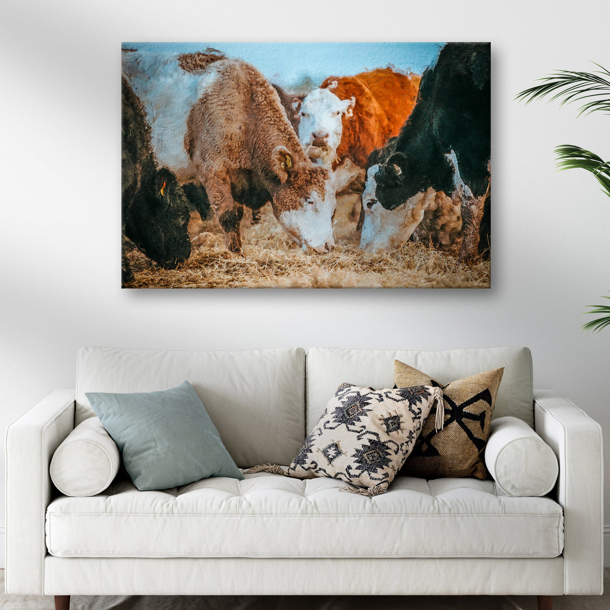 Family Of Hereford Cattle canvas by Tailored Canvases, rustic Hereford cattle scene on Tampa Home & Garden Store