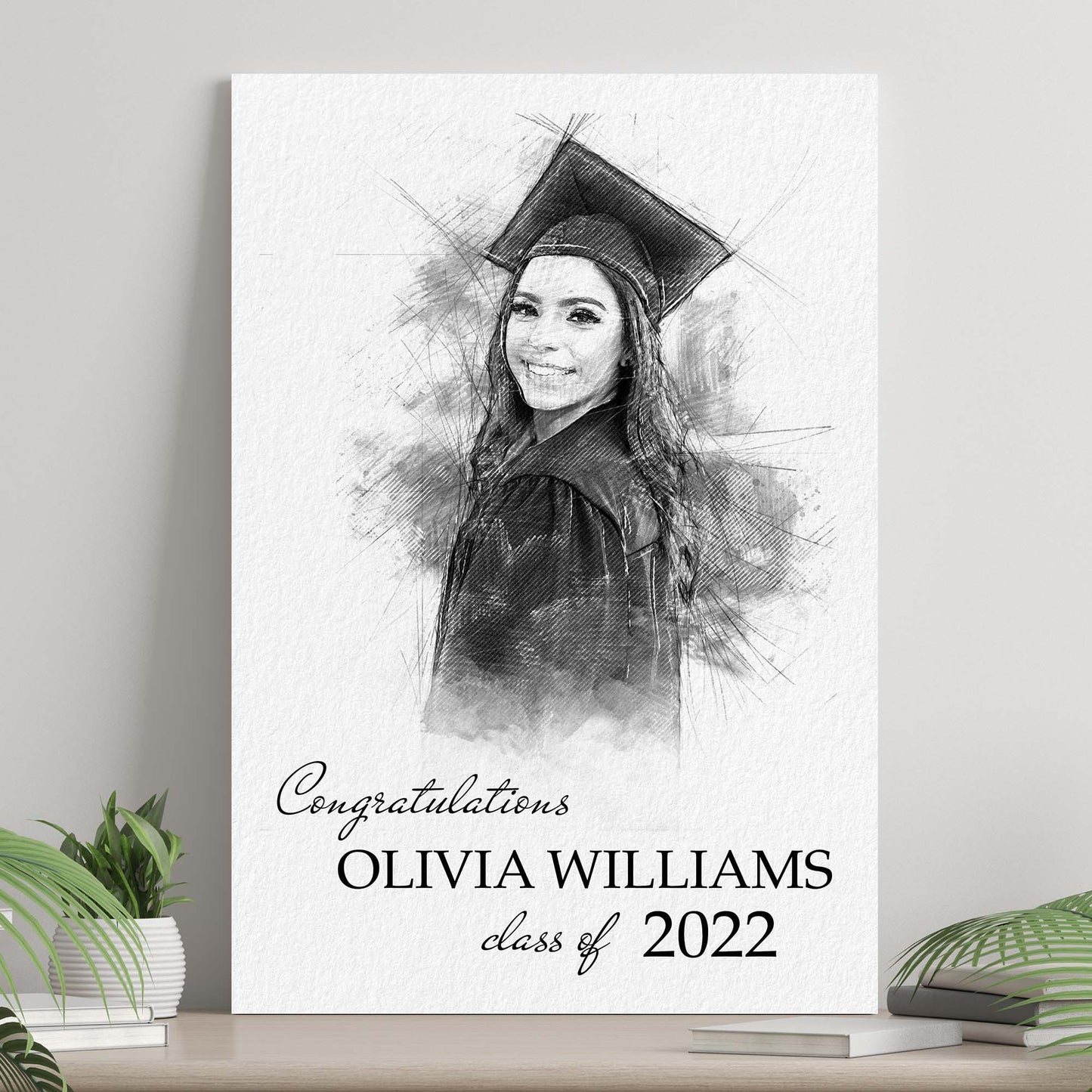 Graduation photo pencil sketch portrait sign on canvas Tailored Canvases crafting canvas on Tampa Home & Garden Store