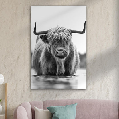 Grayscale Highland Cow Portrait Canvas black-and-white crafting canvas by Tailored Canvases on Tampa Home & Garden Store