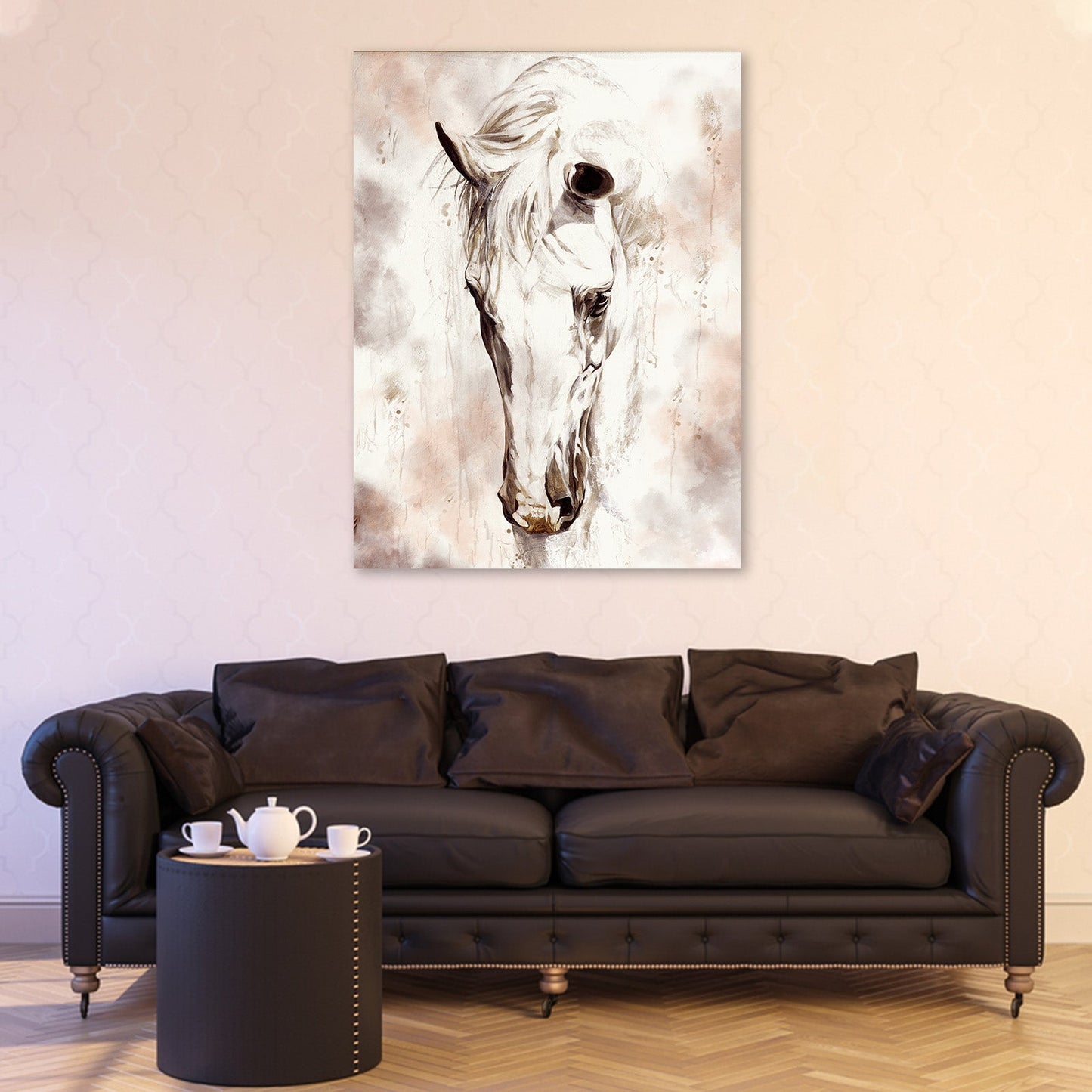 Sorrowful Horse Canvas Wall Art by Tailored Canvases neutral beige grayscale canvas on Tampa Home & Garden Store