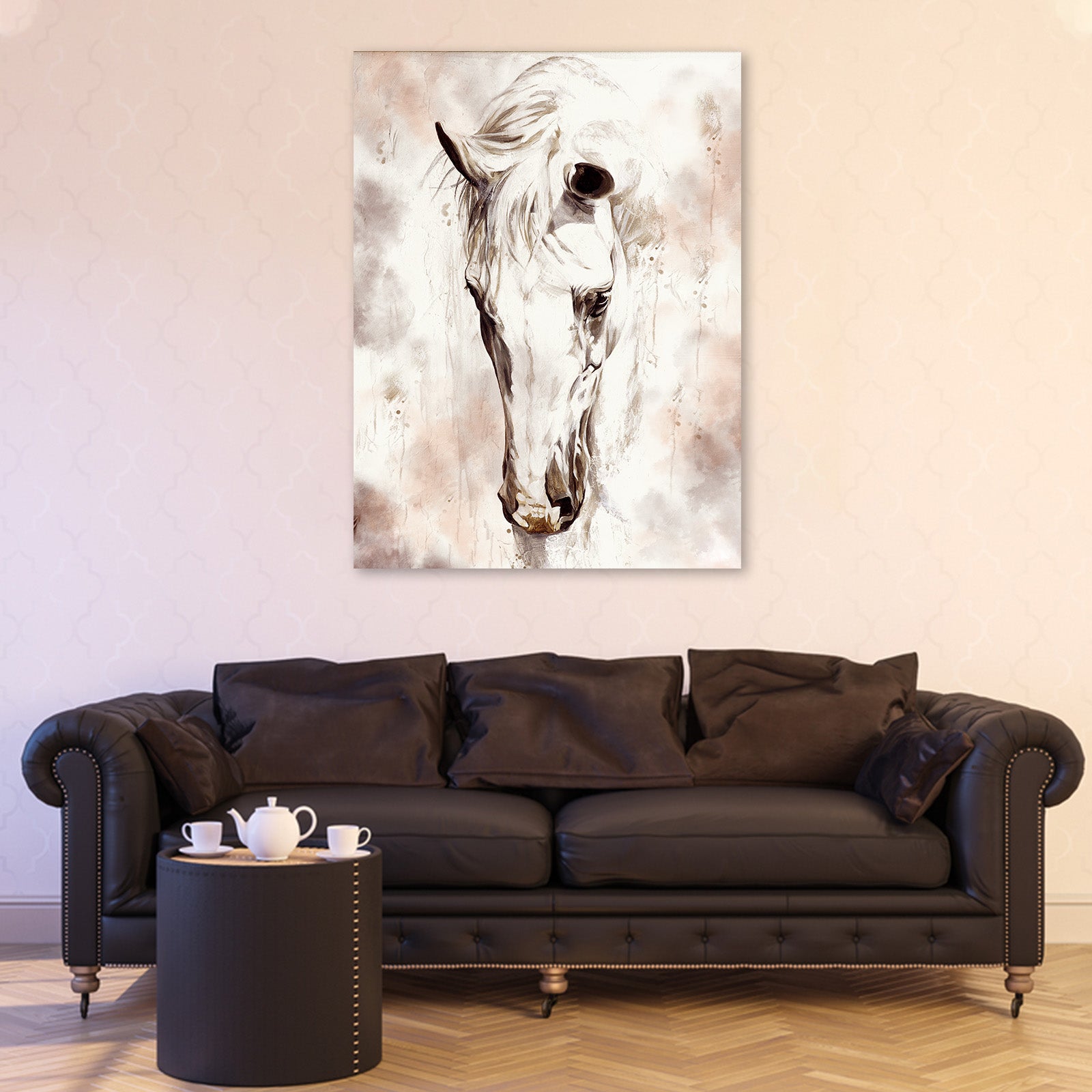Sorrowful Horse Canvas Wall Art by Tailored Canvases neutral beige grayscale canvas on Tampa Home & Garden Store
