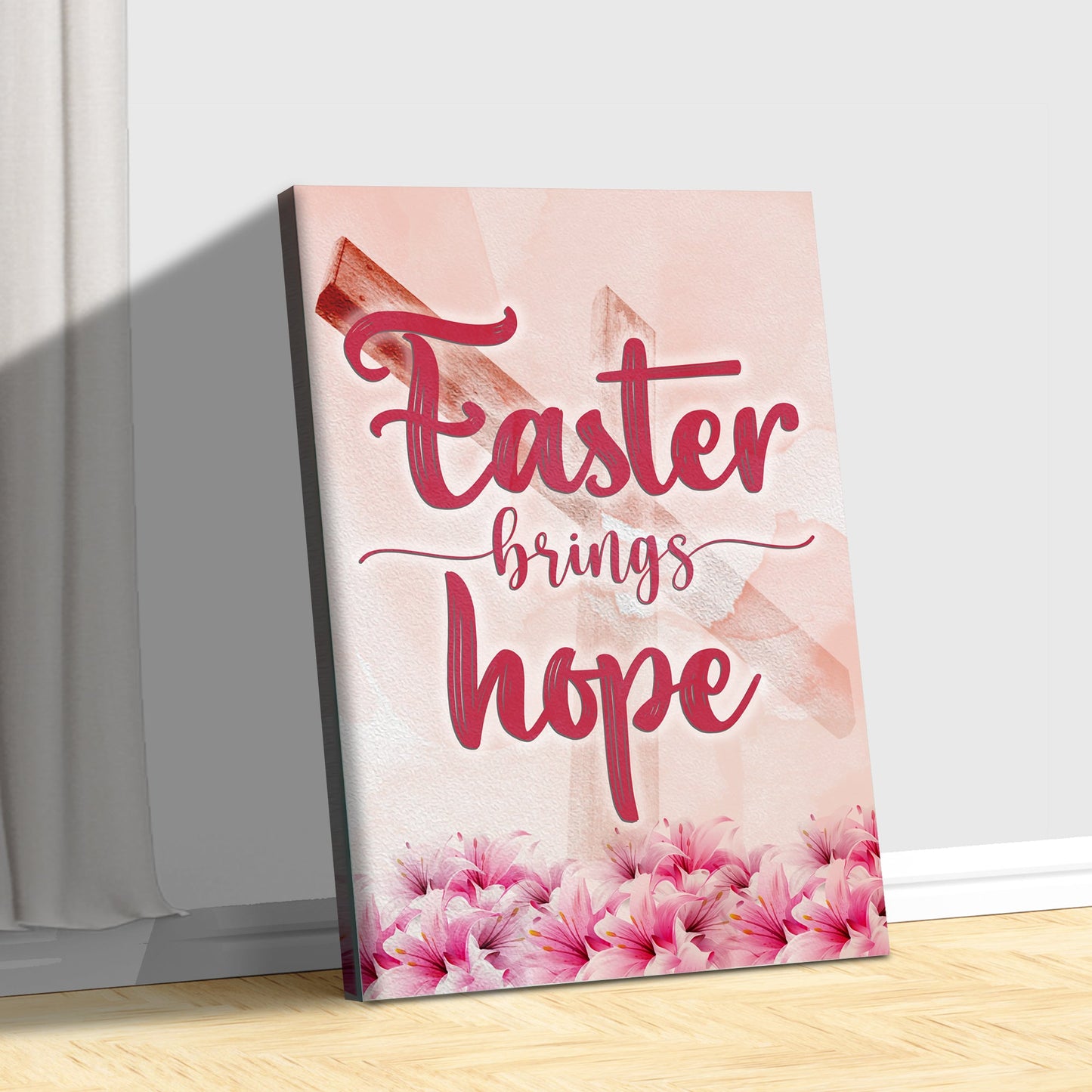 Easter Brings Hope Sign canvas by Tailored Canvases in pink watercolor with blossoms on Tampa Home & Garden Store