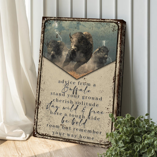 Advice From A Buffalo Sign canvas by Tailored Canvases, rustic distressed frame on Tampa Home & Garden Store