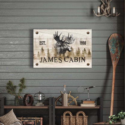 Family Moose Cabin Sign wall art with rustic wood finish and moose graphic Tailored Canvases on Tampa Home & Garden Store