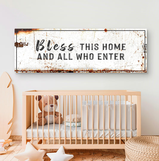 Bless This Home canvas wall decor by Tailored Canvases, rustic white with black border on Tampa Home & Garden Store