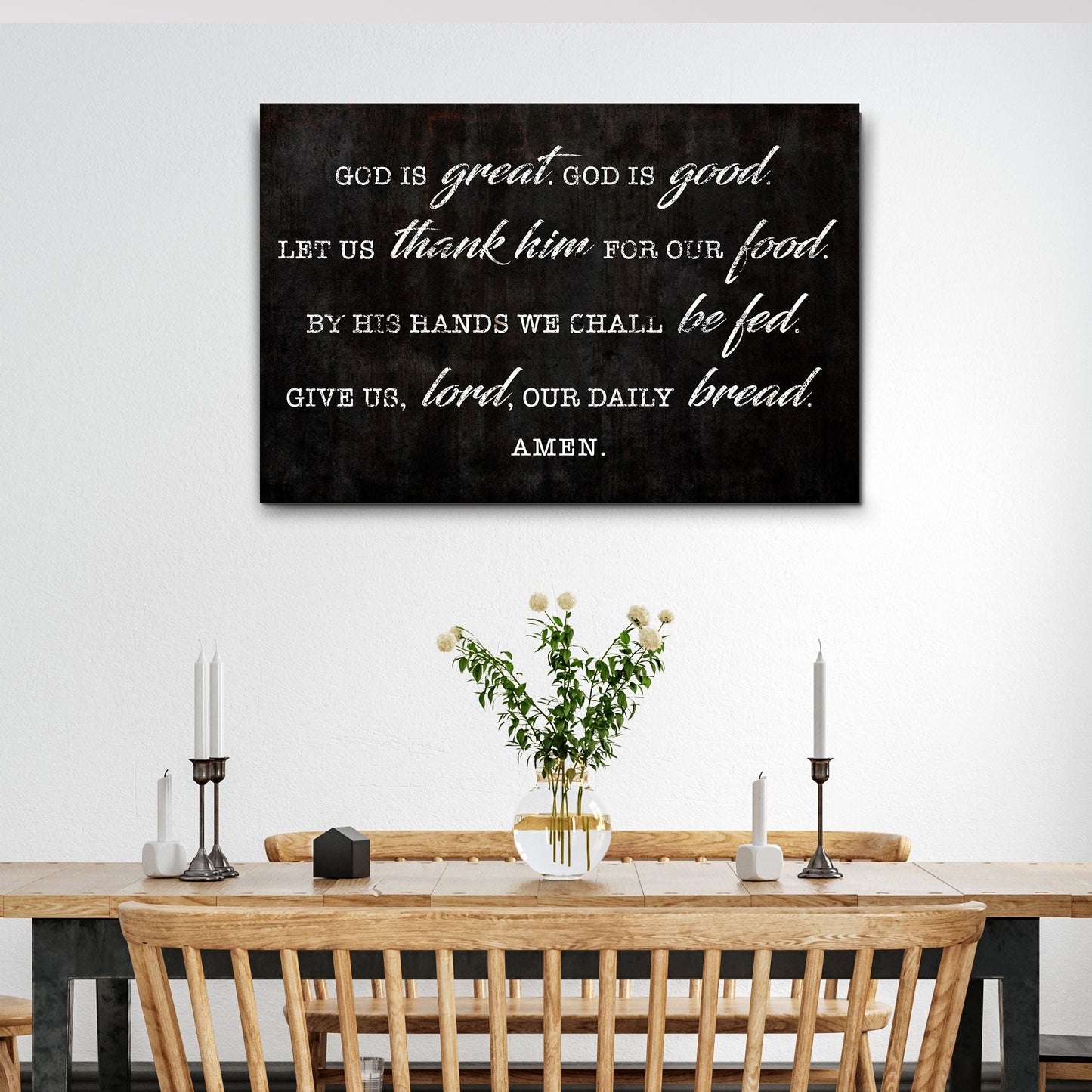 God Is Great God Is Good Prayer Sign III canvas Tailored Canvases white script on black on Tampa Home & Garden Store
