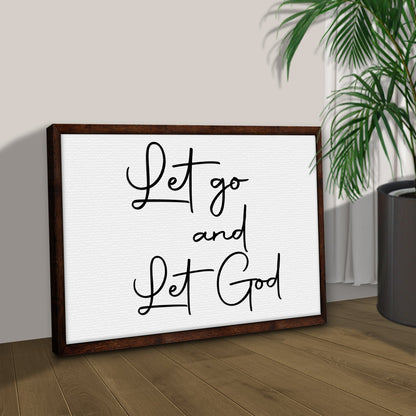Let go And Let God Sign canvas on wood-framed crafting canvas with black script text on Tampa Home & Garden Store