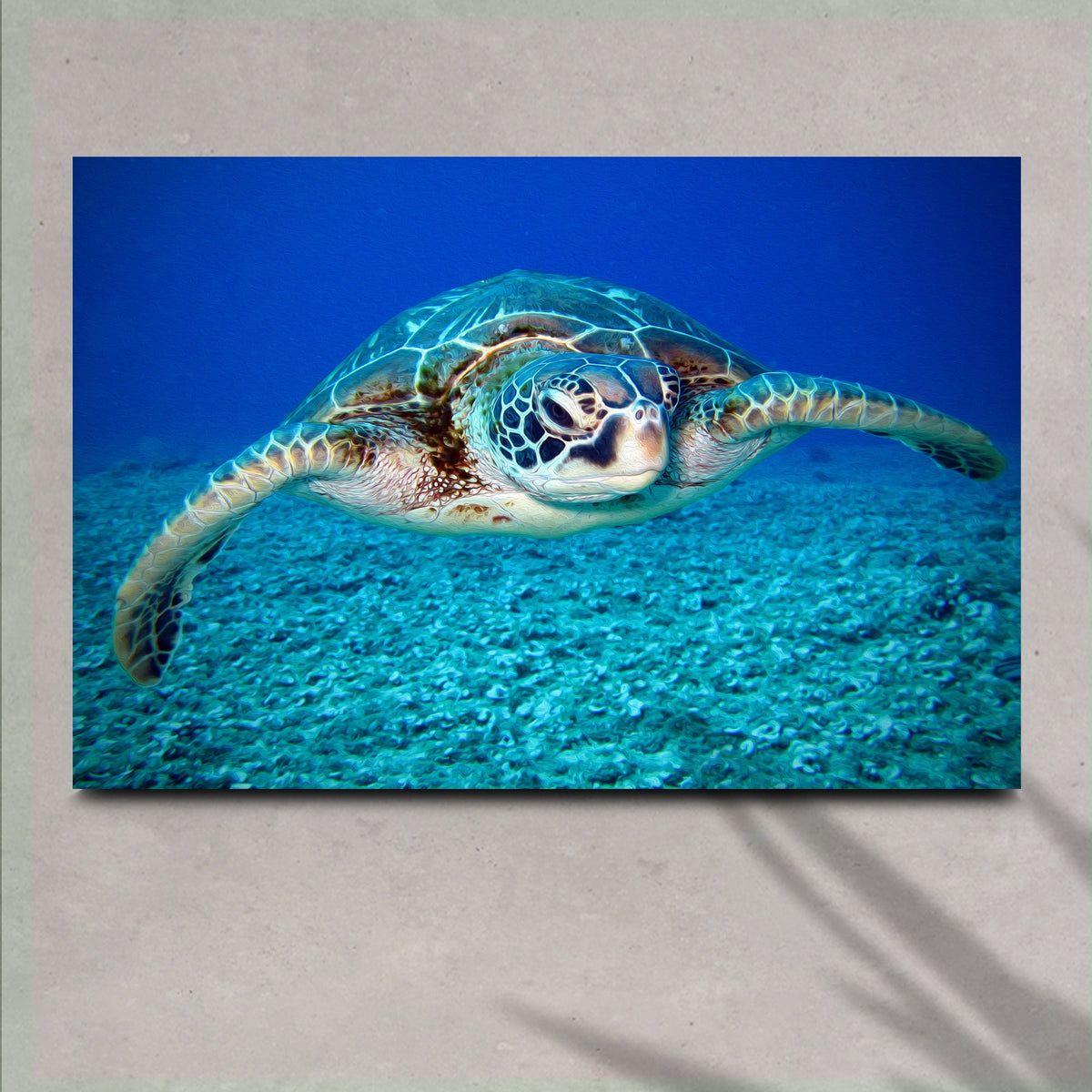 Green Sea Turtle Canvas Wall Art by Tailored Canvases, vibrant blue crafting canvas on Tampa Home & Garden Store