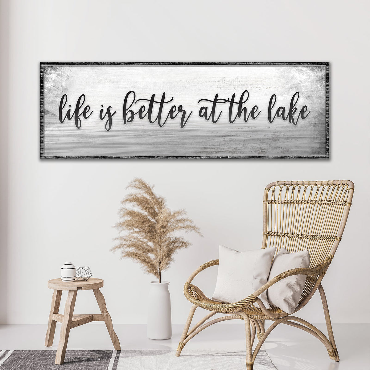 Life Is Better At The Lake canvas sign with gray wash finish Tailored Canvases on Tampa Home & Garden Store