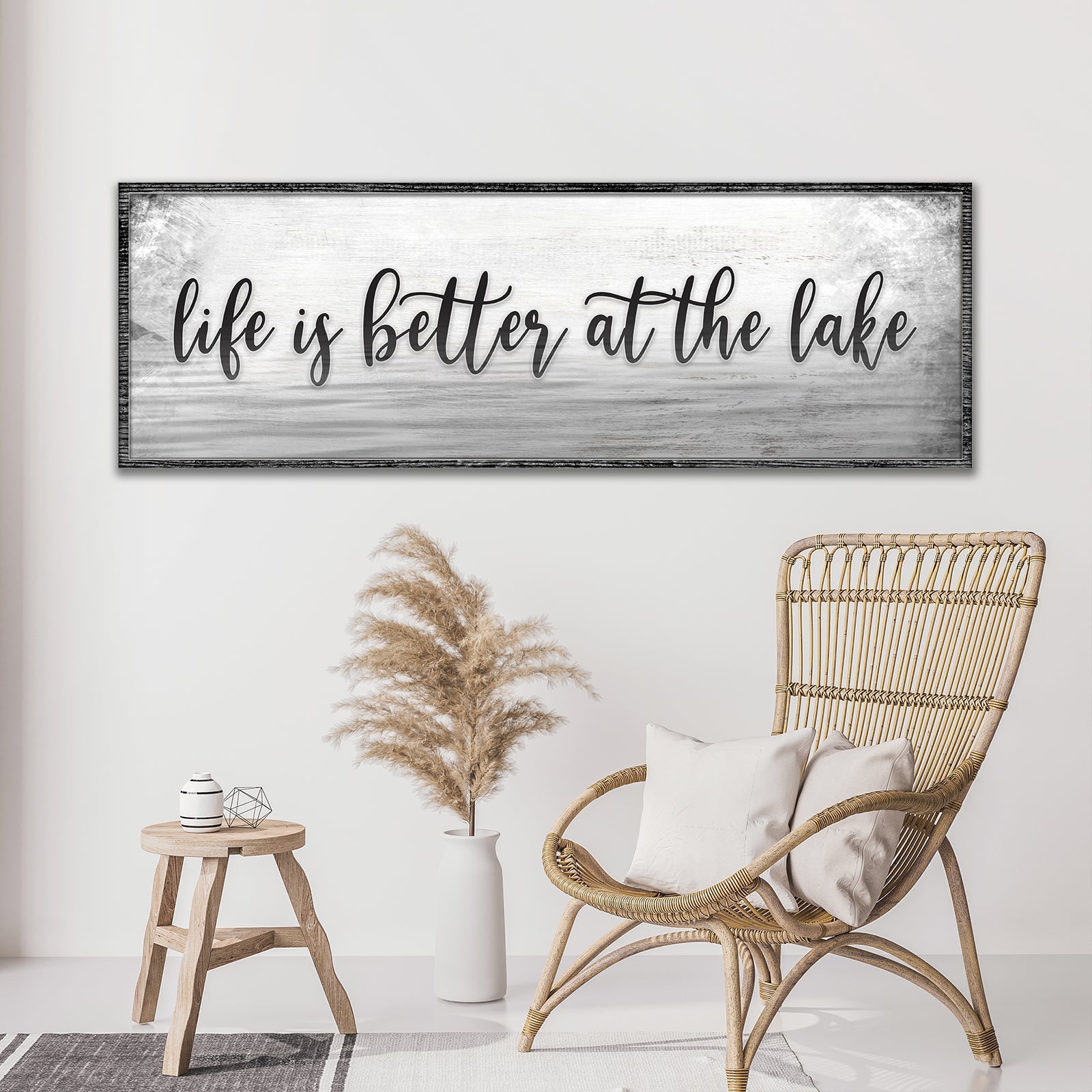 Life Is Better At The Lake canvas sign with gray wash finish Tailored Canvases on Tampa Home & Garden Store