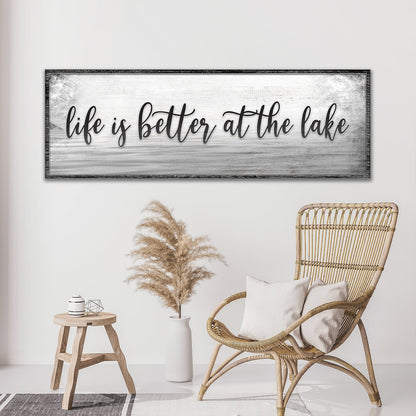 Life Is Better At The Lake canvas sign with gray wash finish Tailored Canvases on Tampa Home & Garden Store