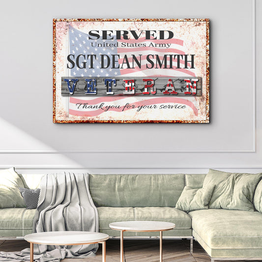 Thank You For Your Service Veterans Sign canvas with patriotic US flag and rustic border on Tampa Home & Garden Store