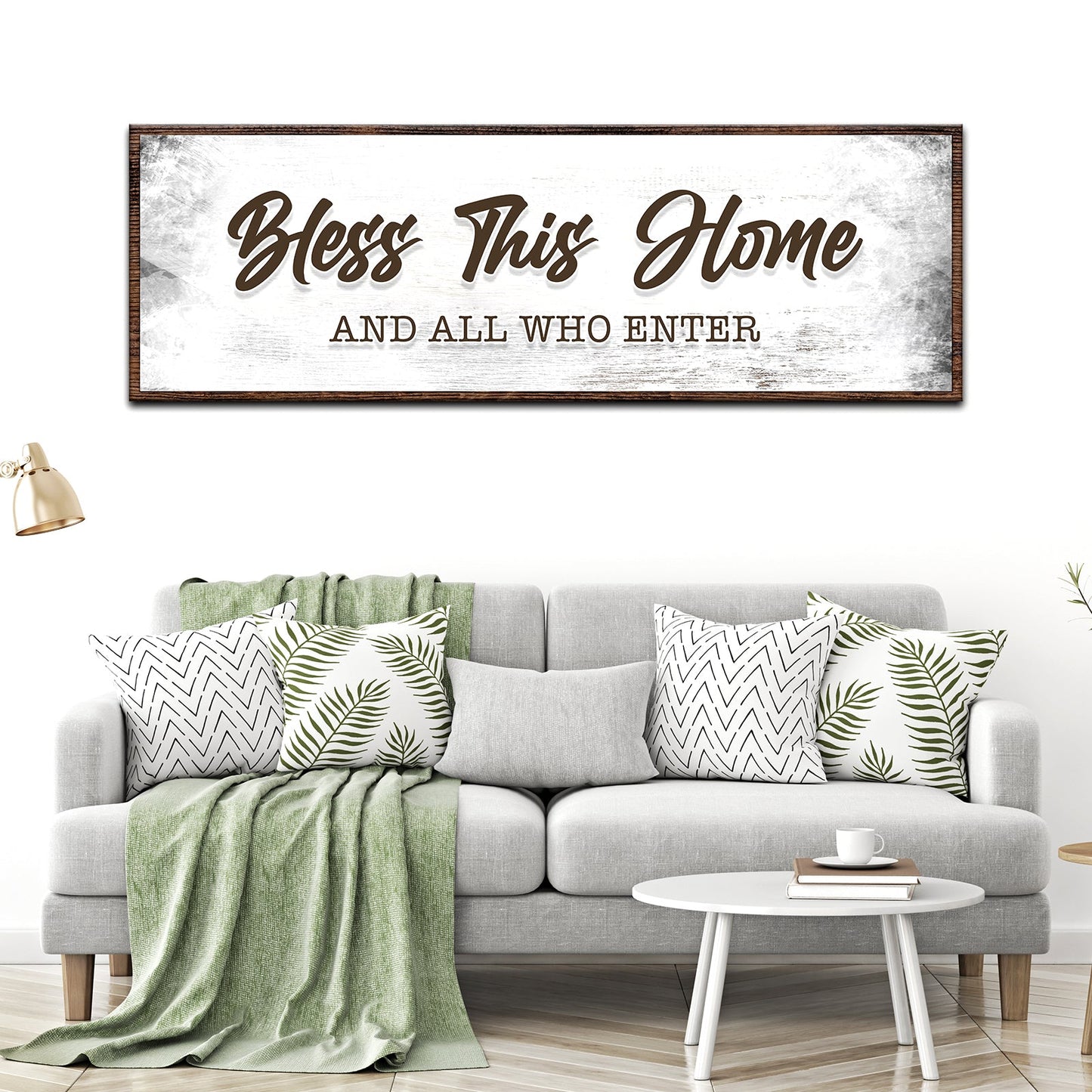 Bless This Home And All Who Enter Sign canvas with rustic wood frame by Tailored Canvases on Tampa Home & Garden Store