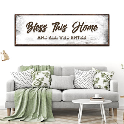 Bless This Home And All Who Enter Sign canvas with rustic wood frame by Tailored Canvases on Tampa Home & Garden Store
