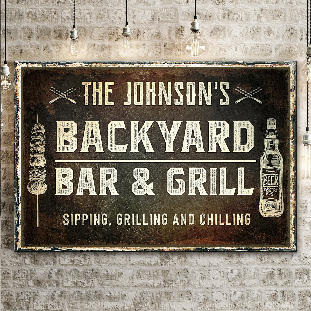 Backyard Bar & Grill Sign canvas by Tailored Canvases, distressed black panel crafting canvas on Tampa Home & Garden Store