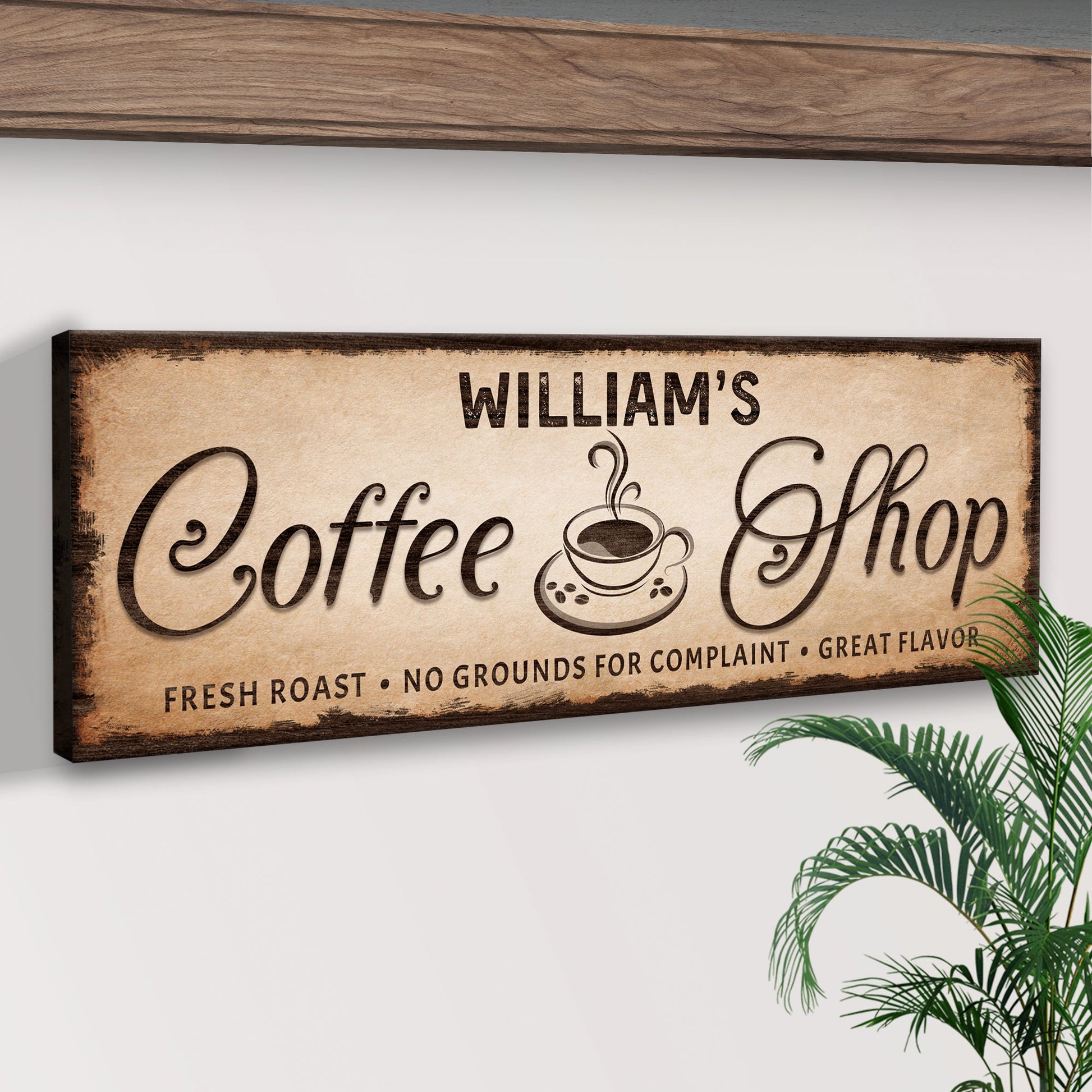 Coffee Shop Sign III canvas crafting art in vintage parchment tones by Tailored Canvases on Tampa Home & Garden Store