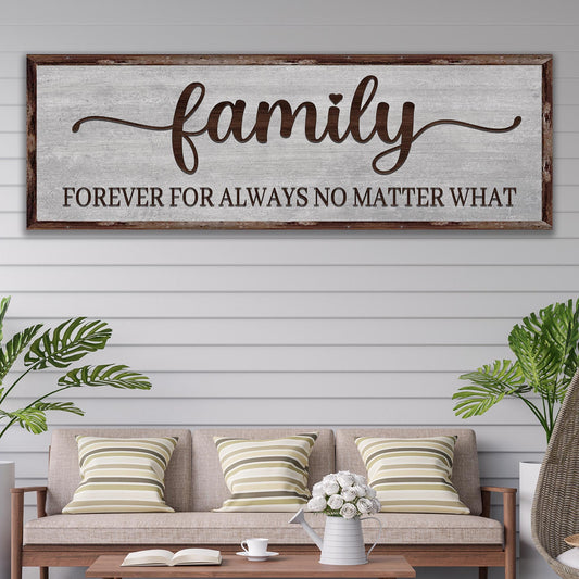 Tailored Canvases family canvas sign with rustic wood frame and distressed gray background on Tampa Home & Garden Store