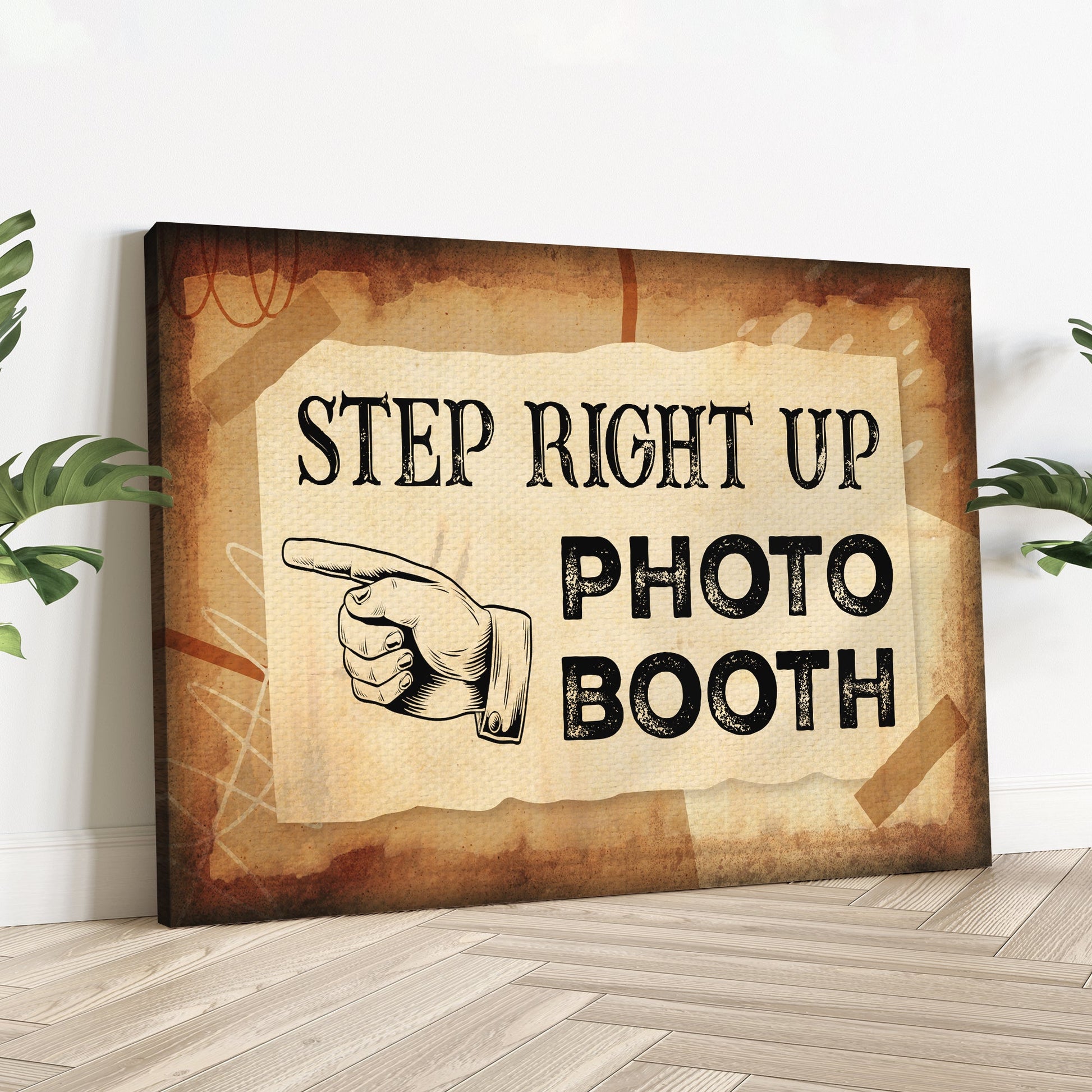 Step Right Up Photo Booth Sign canvas with parchment background by Tailored Canvases on Tampa Home & Garden Store