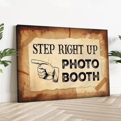 Step Right Up Photo Booth Sign canvas with parchment background by Tailored Canvases on Tampa Home & Garden Store