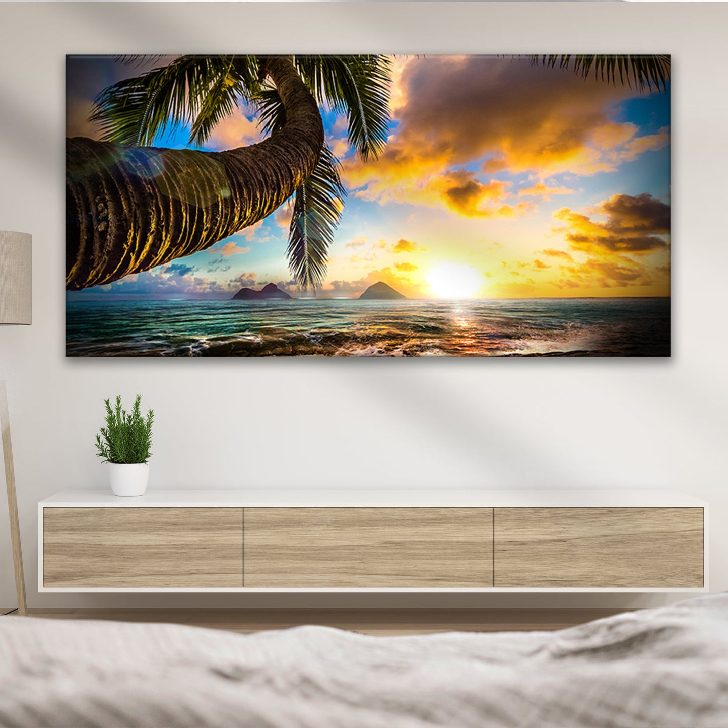 Tropical Blue Beach Hawaii Sunset Canvas Wall Art with palm trees Tailored Canvases on Tampa Home & Garden Store